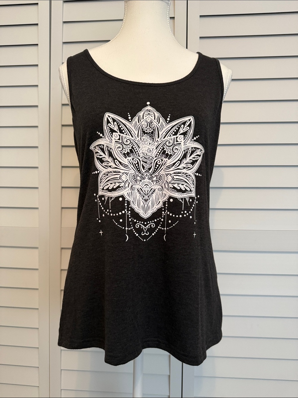 Dark Grey Graphic Lotus Tank Top - Women's